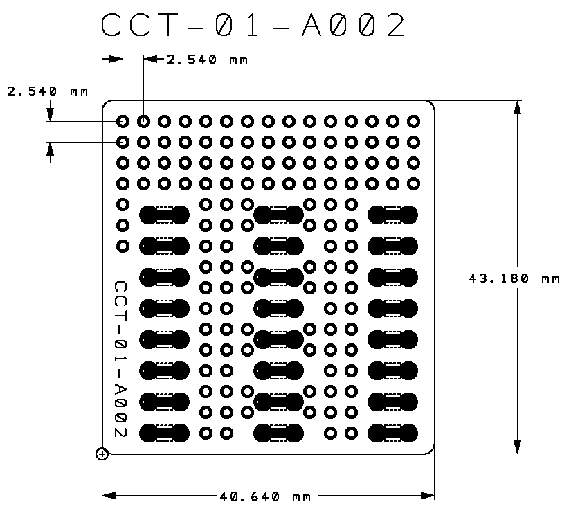 Dimension size for CCT-01-A002 2.54mm Prototyping Adapter